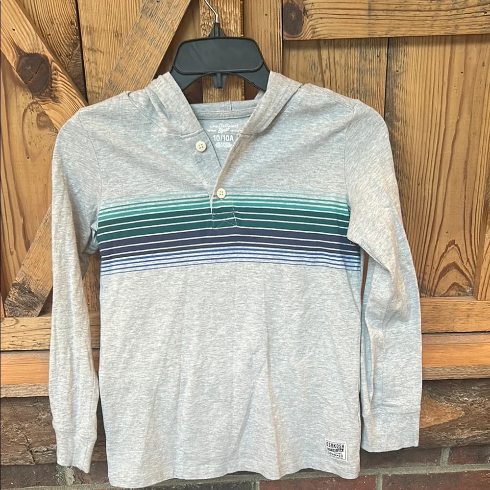 OshKosh B'gosh Gray and Blue hooded Long Sleeve Tee